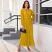 Dress With A Fashionable V-Neckline, Long Sleeves, Pleated Design, And A Flowing Silhouette._ecoleips.com