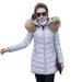 Plus Size Long Puffer Coat With Detachable Fur Collar, Slim Fit Winter Jacket For Women, Warm Thickened Down-Alternative Outerwear_ecoleips.com