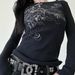 Millennial Slim Fit Long Sleeved Printed T-Shirt round Neck Base Layer Top Versatile Slimming Elastic Sexy Short Style for Women_ecoleips.com