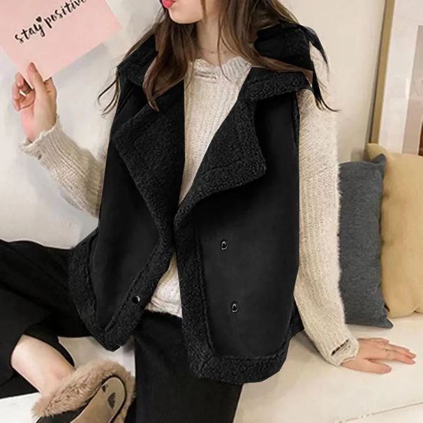 Women's Oversized Lambswool Vest – Cozy Sleeveless Layering Piece (Off-White/Khaki/Gray-Green/Black, M-4XL)_ecoleips.com