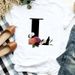 European And American Cross-border Foreign Trade Women's Floral Letter Print Round-neck Short-sleeve T-shirt Top_ecoleips.com
