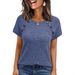 Women's Casual Short Sleeve Top With Ribbed Knit And Button Detail, Relaxed Fit Crewneck Shirt For Everyday Wear_ecoleips.com