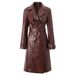Women's Clothing Spring And Autumn Pu Leather Extended Style Atmospheric Lace Up Leather Coat Windbreaker_ecoleips.com