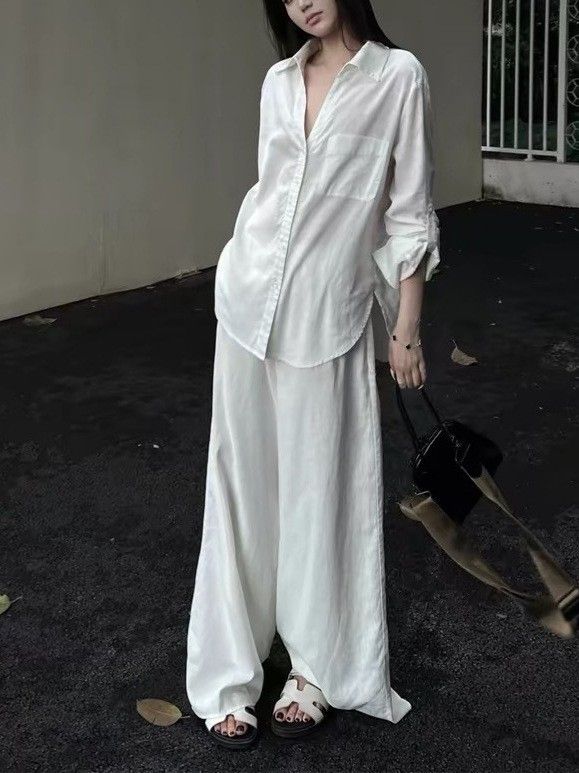5werkwem Women's Spring-summer White Shirt, Elegant And Versatile, Loose-fitting, Casual, Relaxed Style, Ramie_ecoleips.com