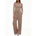 Women's Solid Color Casual Long Sleeved Set High Waisted Wide Leg Pants Sportswear Top And Bottoms_ecoleips.com