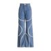 Women's Clothing Jeans Spring Ring Rhinestone Splicing Design Straight Trousers_ecoleips.com