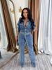 K Fashionable Women's Sexy High Elasticity Button Up Denim Casual Set Two-piece Set_ecoleips.com