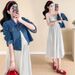 Autumn New Korean Fashion Denim Jacket + Patchwork Dress Two-Piece Set For Pregnant Women_ecoleips.com