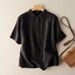Women's Clothing Solid Color Short Sleeved Pullover Linen Shirt For Women Retro Cotton And Linen Shirt Tops_ecoleips.com