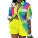 Women's Clothing Sexy Printing Color Printing Long Sleeve Shirt Shorts Two-Piece Suit_ecoleips.com