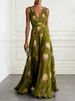 Summer Fashion Pattern Print Women Dress Sexy Sleeveless Hight Waist Draped Holiday Dress Elegant Deep V-neck Chiffon Long Dress_ecoleips.com