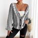Vintage Knit Cardigan – Oversized V-Need Cable Sweater With Lantern Sleeves, Chunky Acrylic Blend, Boho Open Front Coat For Women_ecoleips.com