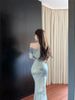 One-word Shoulder Mesh Yarn Long-sleeved Slim-fitting Hip-wrapped Fishtail Women's Dress Cheongsam Dress_ecoleips.com