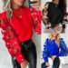 Elegant Flounce-Sleeve Blouse – Polyester Work-to-Weekend Top (S-XXL, Red/Black/Navy/Embroidered)_ecoleips.com