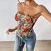 French Retro Floral Print Bandeau Vest Strapless Tie Up Street Style Slim Fit Women's Top_ecoleips.com