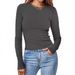 Women's round Neck Long Sleeve Stripe T-Shirt Solid Color European American Style Top for Women_ecoleips.com
