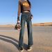Orange Silk Women's Clothing#Washed Vintage Soft And Comfortable Wide-leg Jeans For Women, Autumn Slim-fit High-waisted_ecoleips.com
