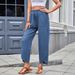Women's Clothing New Casual Elastic Waist Pocket Nine Point Pants Straight Pants Women_ecoleips.com