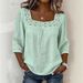 Women's Clothing Women's Casual Square Neck Top Lace Trim Three-Point Cotton Linen Short Sleeve Solid Color Summer_ecoleips.com