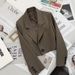 Petite Blazer For Women, Short Black Jacket With Peony Sleeves – British Style Office Wear, Spring Autumn Formal Coat, Slim Fit Stretchy Polyester_ecoleips.com
