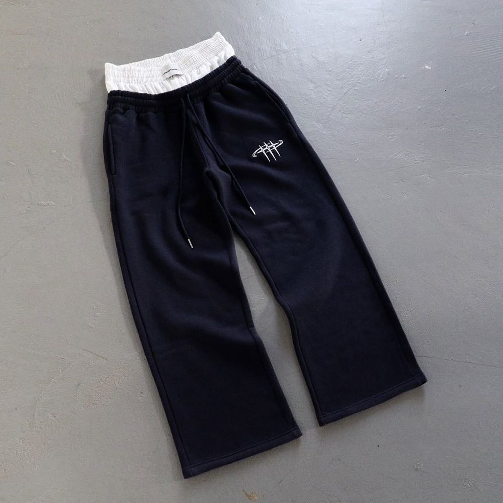 Unisex Clothing Breathable Casual Trendy Brand Retro Street Hip Hop Couple Loose Double Waist Pants Fake Two Piece Sweatpants_ecoleips.com