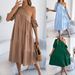 2026 Spring/Summer European And American Off-Shoulder Short-Sleeve Casual Loose Ruffle Hem Long Dress_ecoleips.com