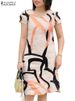 ZANZEA Summer Short Sleeve Dress Women Knee-length O Neck Casual 2024 OL Work Printing Party Vestidos Holiday Elegant Sundress_ecoleips.com
