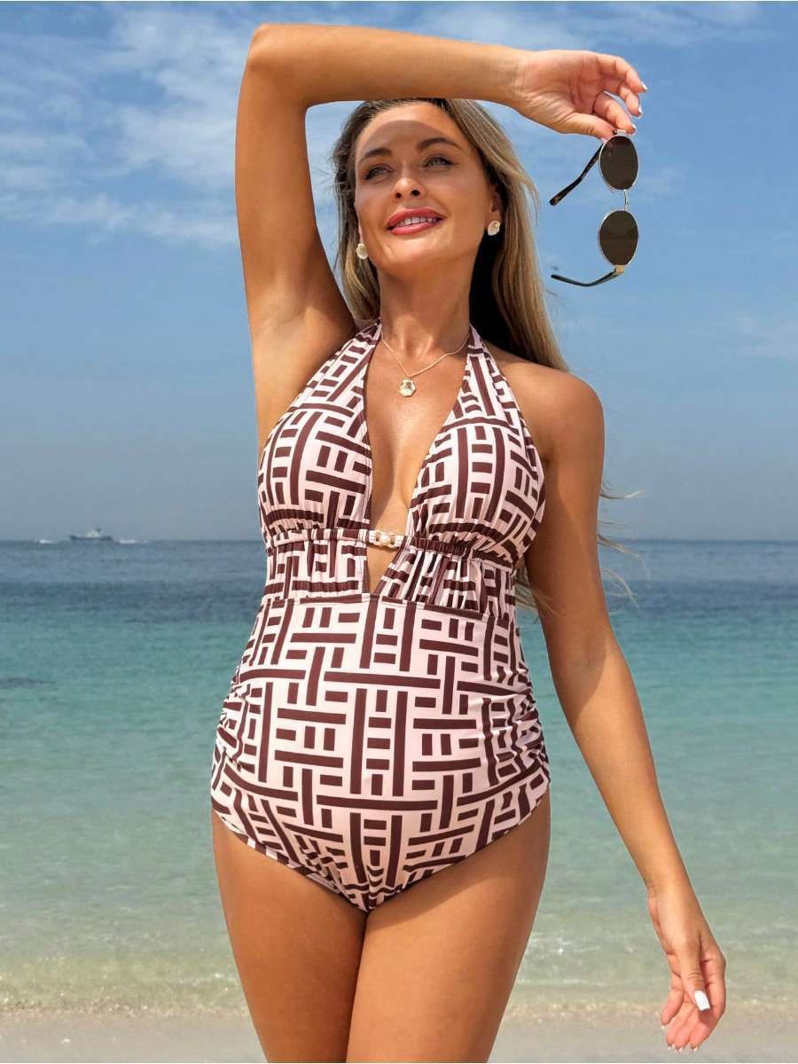 "Elegant Maternity One-Piece Swimsuit – Sexy V-Neck & Backless Halter Design, Comfortable & Stylish Swimwear For Expecting Moms"_ecoleips.com