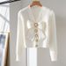 Women's Clothing autumn celebrity women's clothing style white long sleeved knitted sweater fashionable high end chic bow thin sweater_ecoleips.com