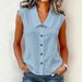 Summer Women's Elegant Polo Collar Button Cardigan Sleeveless Solid Color Top Style Popular Clothing For Commuter_ecoleips.com