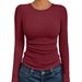 Women's Solid-Color, Fitted, Round-Neck, Long-Sleeved, Standalone Casual Top_ecoleips.com