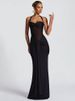 Mozision Halter Backless Sexy Maxi Dress Women Fashion Patchwork Off-shoulder Sleeveless Ruched Draped Bodycon Club Party Dress_ecoleips.com