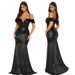 Women's Clothing Sequined Dress New Style Evening Dress Sexy Sling Beaded Splicing Mesh Model For Women_ecoleips.com