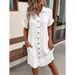 Women's Clothing Leisure Solid Color Single Breasted Medium Length Short Sleeved Loose Leisure Dress Women's Clothing_ecoleips.com