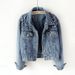 Women's Slim Fit Studded Denim Jacket Dark Blue Pearl Detail Vintage Style Loose Top For Spring/Autumn_ecoleips.com