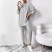 Women's Clothing Solid Color Fashion Ribbed Loose Hooded Long Sleeved Top Threaded Trousers Suit_ecoleips.com