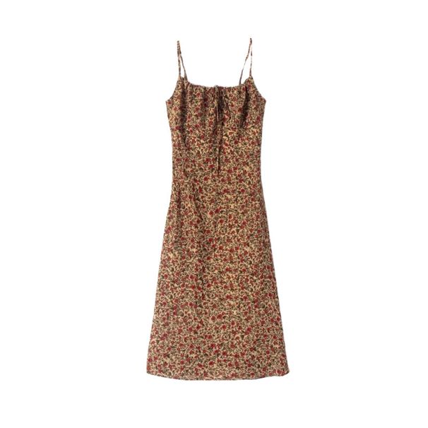 European And American Style Lined Floral Camisole For Women, Summer New Slim Fit Back Half Elastic Vacation Mid-Length_ecoleips.com