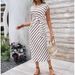 Cross-Border Elegant Waist Tie Striped Round Neck Short Sleeve Long Summer Women's High-End Dress_ecoleips.com