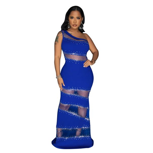Sleeveless dress Zhigong wool patchwork mesh hot diamond solid color dress for women sexy long skirt_ecoleips.com