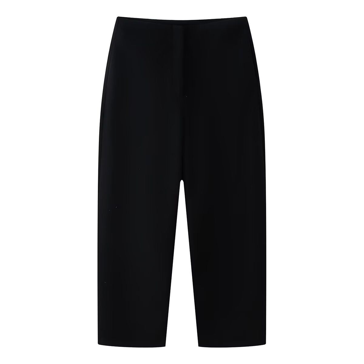 Effortless Curve Hem Wide-Leg Wool Blend Trousers For Women - Chic High-Waisted Straight Long Pants For Street Style & Daily Comfort (Black, Brown)_ecoleips.com