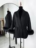 Women's Clothing Autumn And Winter Woolen Coat Short Coat Women's Cuffs Fur V Neck Lace Up Solid Color_ecoleips.com