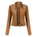 K New Leather Jacket Women's Short Jacket Stand Collar Women's Leather Jacket Thin Leather Jacket_ecoleips.com