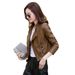 Aria Basics Brown Sheepskin Leather For Women, New 2025 Spring, Autumn, Winter European And American Style Short Motorcycle Jacket_ecoleips.com