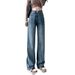Retro High-Waisted Blue Loose Straight Leg Jeans Women's Slimming Flowy Floor-Length Pants for Spring Summer_ecoleips.com