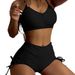 Solid Color Push-Up Bikini Swimsuit High-Waisted Tummy Control Drawstring Two Piece Design for Slimming Fit Small Busts Women_ecoleips.com