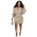 M3058 European And American Cross-Border Casual Solid Color Patchwork Ruched Strap Design V-Neck Wrap Dress_ecoleips.com