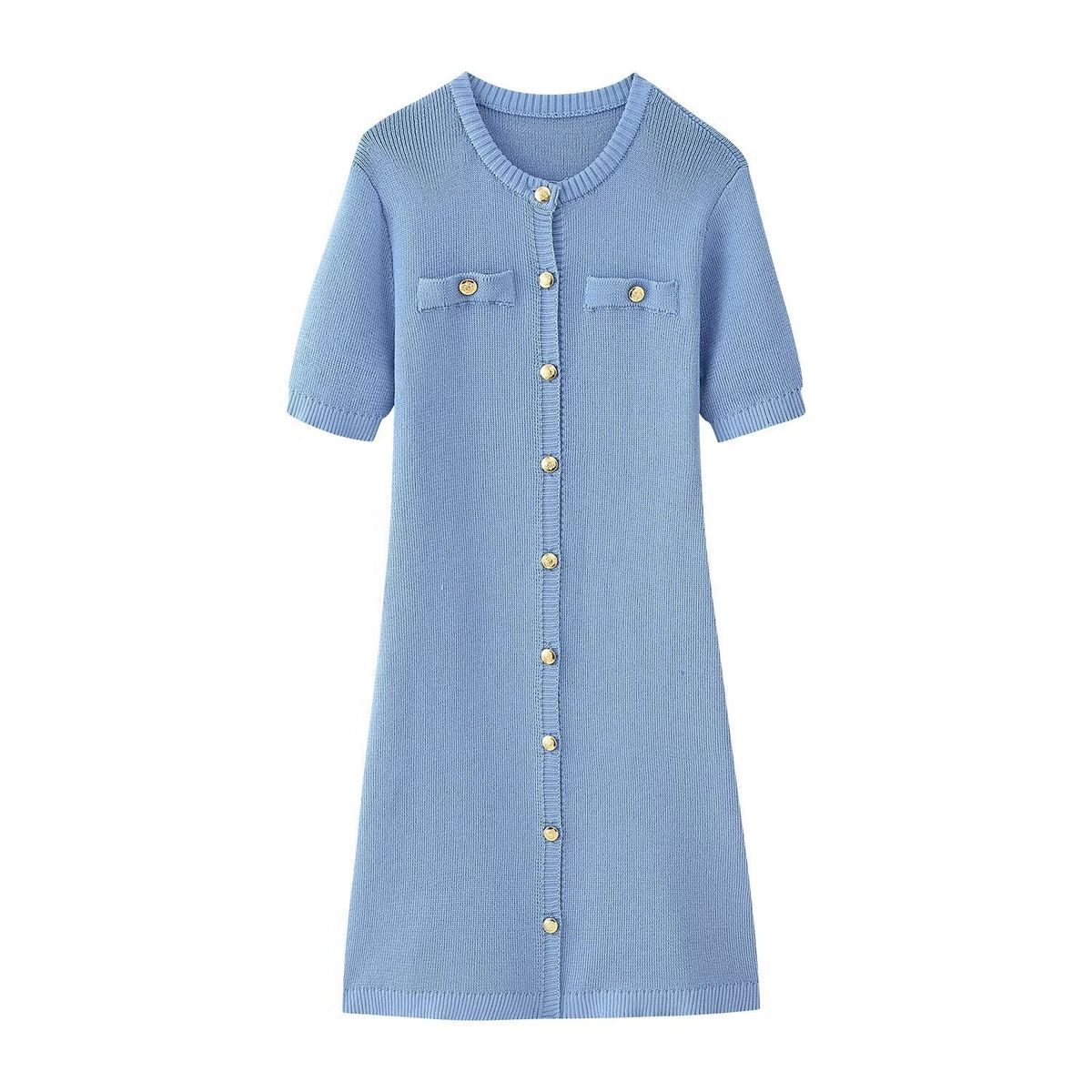 Women's Slim Fit Knitted Dress Round Neck Short Sleeved Fashion Summer Dress Versatile_ecoleips.com