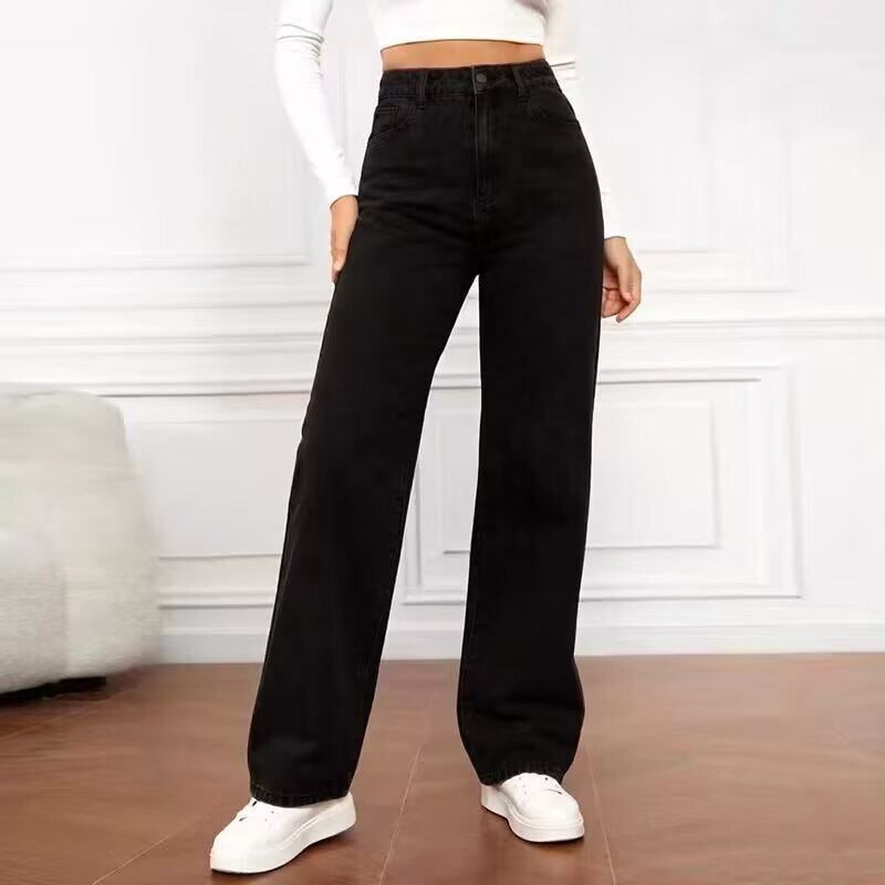 plus Size Wide Leg Jeans Loose Slimming Casual Versatile Straight Leg Pants European American Style Cross Border E Commerce New Summer_ecoleips.com