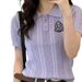 Korean-Style Bow-Tie Knit Top – Slim-Fit Short-Sleeve Blouse For Women (White/Grey/Yellow/Purple, One Size)_ecoleips.com