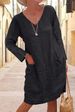 Women's Casual Long Sleeved V Neck Dress Loose Fit Solid Color Cotton Linen Pocket Detail Autumn Winter Clothing_ecoleips.com